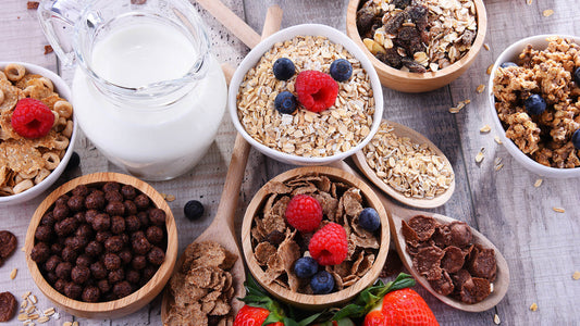 healthy breakfast with granola, porridge and muesli