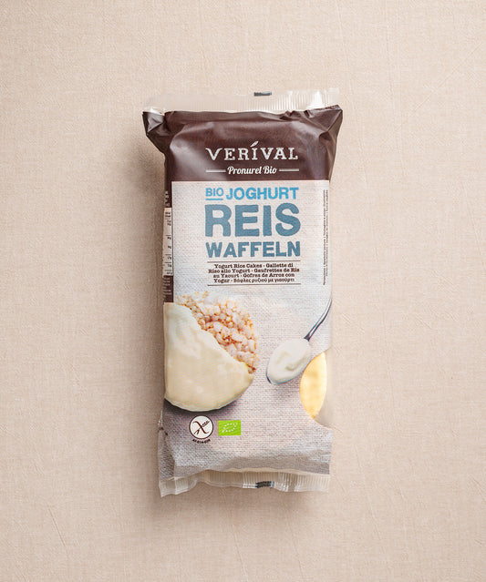 Eine Packung Reiswaffeln Joghurt von Verival Bio. 